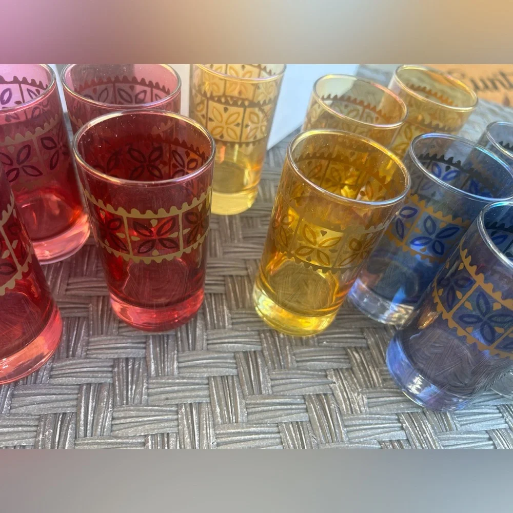 MOROCCAN TEA GLASSES HAND PAINTED SET OF 12